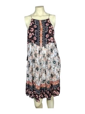 Free People Pink and Black Floral Halter Midi Dress